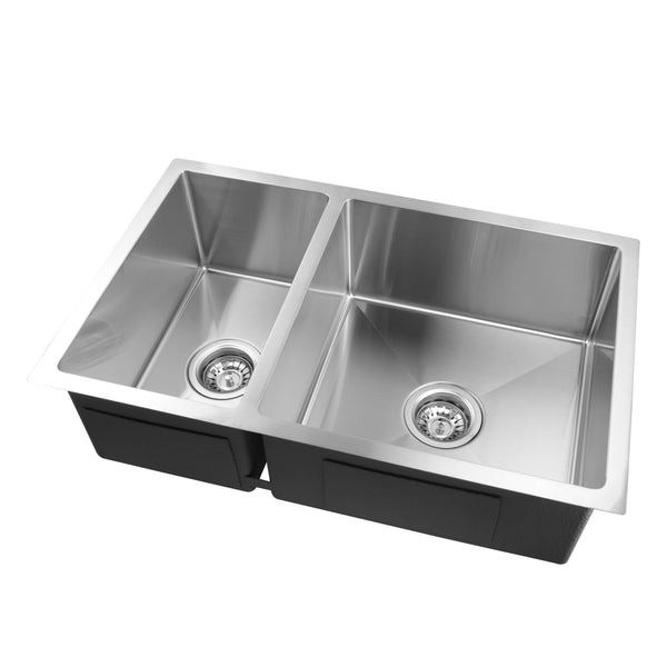 1.2mm Handmade Round Corners Double Bowls Top/Undermount/Flush Mount Kitchen Sink 715*450*205mm
