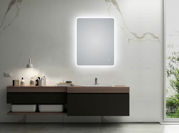 Frosted Edge 3 Color Lighting Backlit Acrylic LED Mirror Touch Sensor Switch Defogger Pad Wall Mounted Vertical or Horizontal