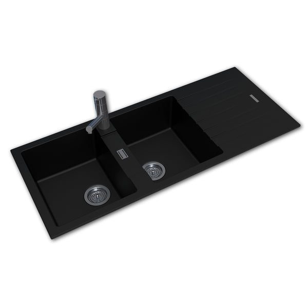 Granite Quartz Stone Kitchen Sink Double Bowls Drainboard Top/Undermount 1160*500*200mm