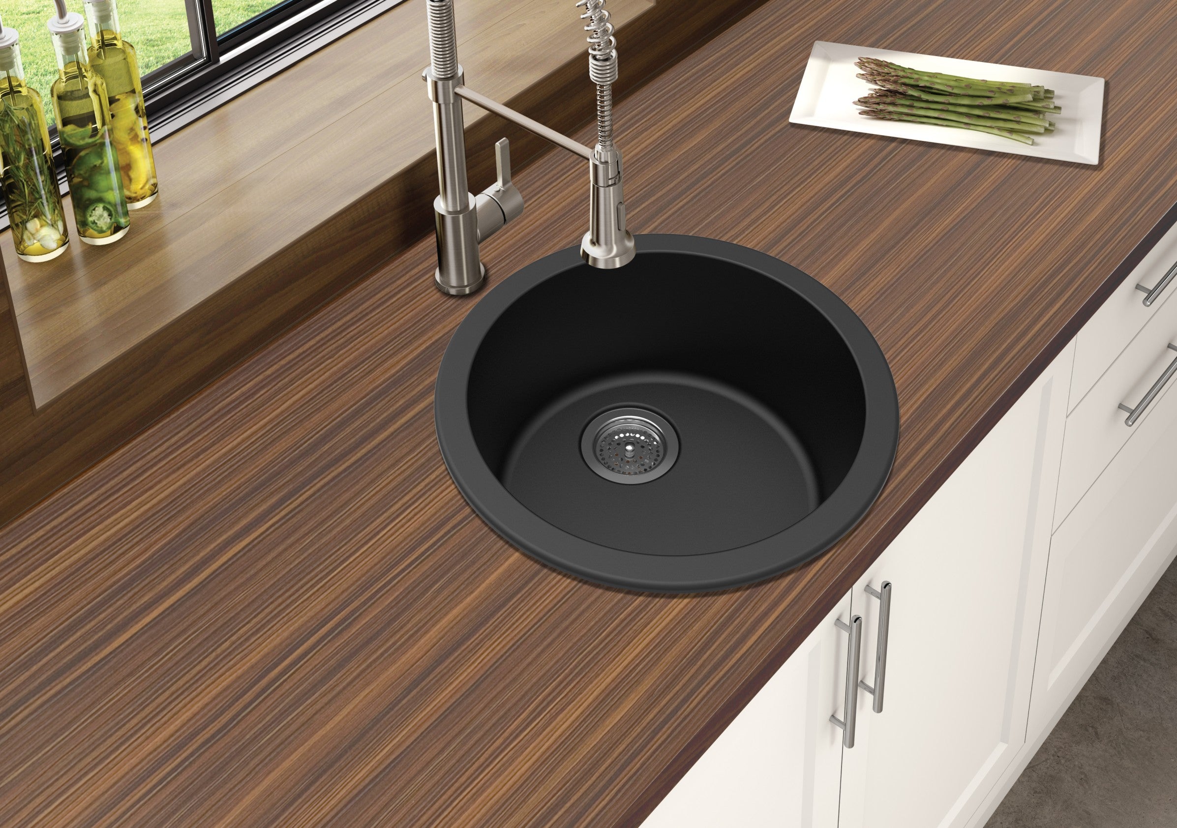 Granite Quartz Stone Kitchen/Laundry Sink Round Single Bowl Top/Under Mount 460mm