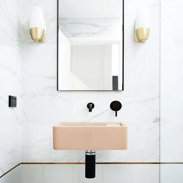 Shelf 01 Basin - Overflow - Wall Hung (Pastel Peach,No Tap Hole,Black)