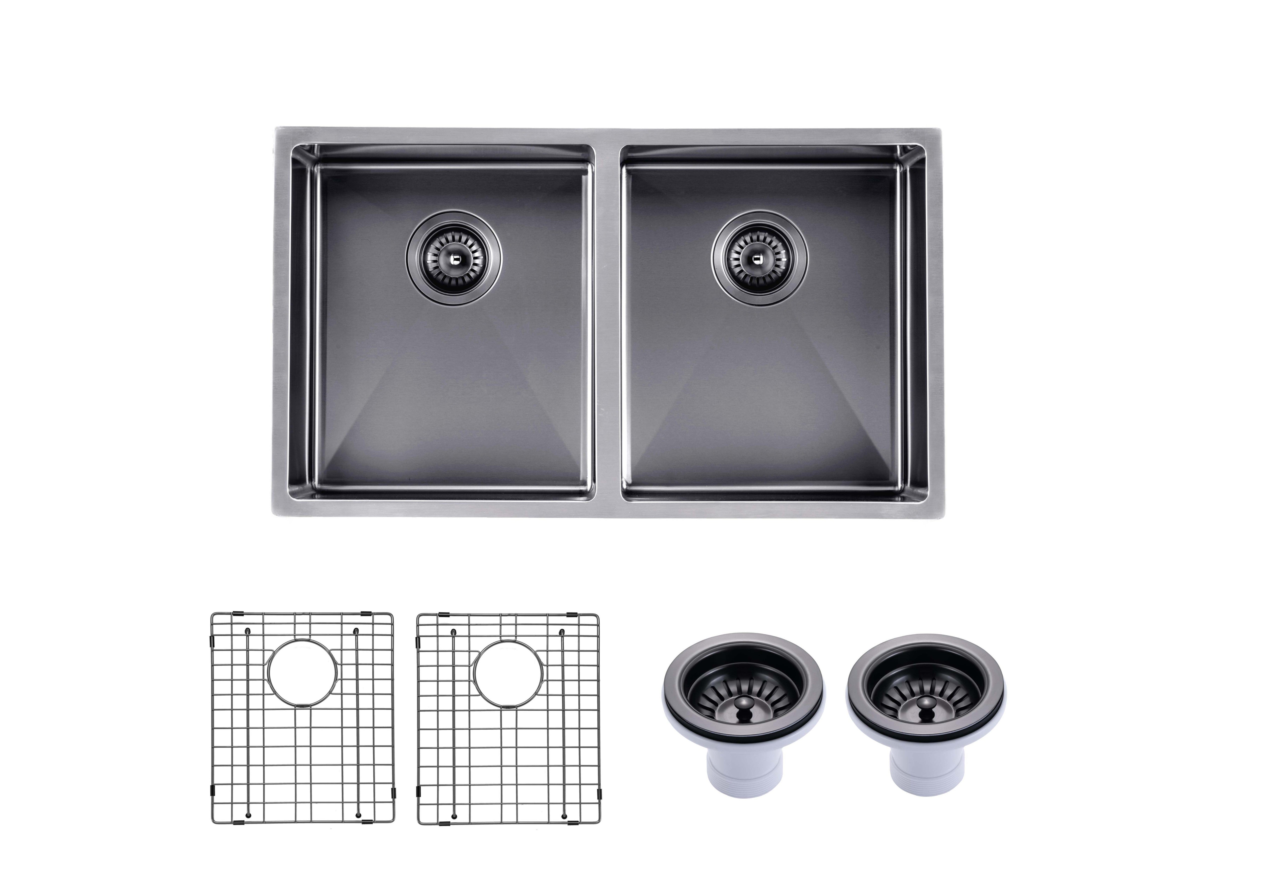 304 Stainless Steel Hand-made Double Bowl Kitchen Sink 770*450*215mm