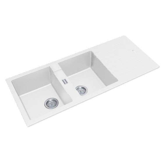 Granite Quartz Stone Kitchen Sink Double Bowls Drainboard Top/Undermount 1160*500*200mm
