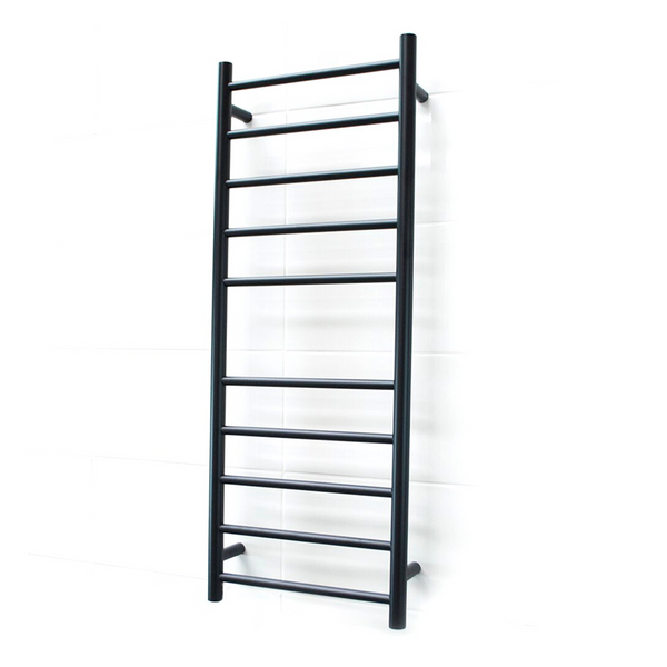 Black 430 x 1100mm Rnd Heated Towel Rail LEFT